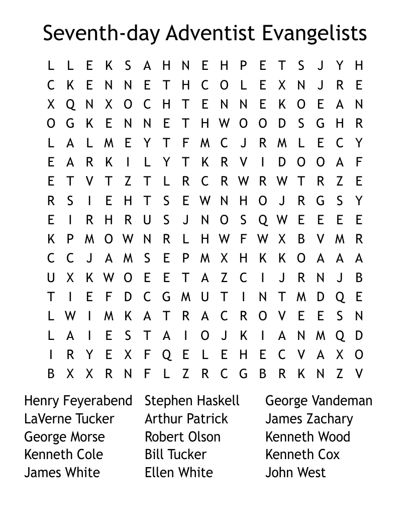 Seventh-day Adventist Evangelists Word Search