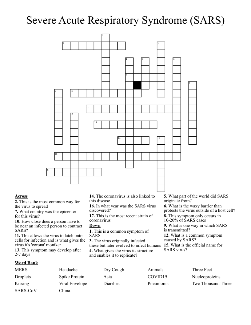 Severe Acute Respiratory Syndrome (SARS) Crossword