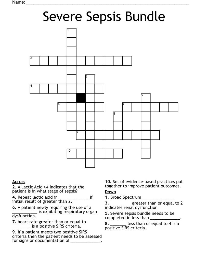 Severe Sepsis Bundle Crossword