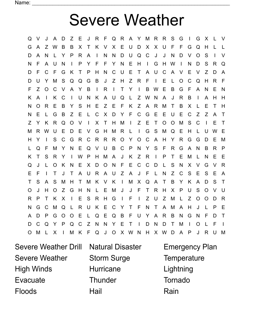 Severe Weather Word Search