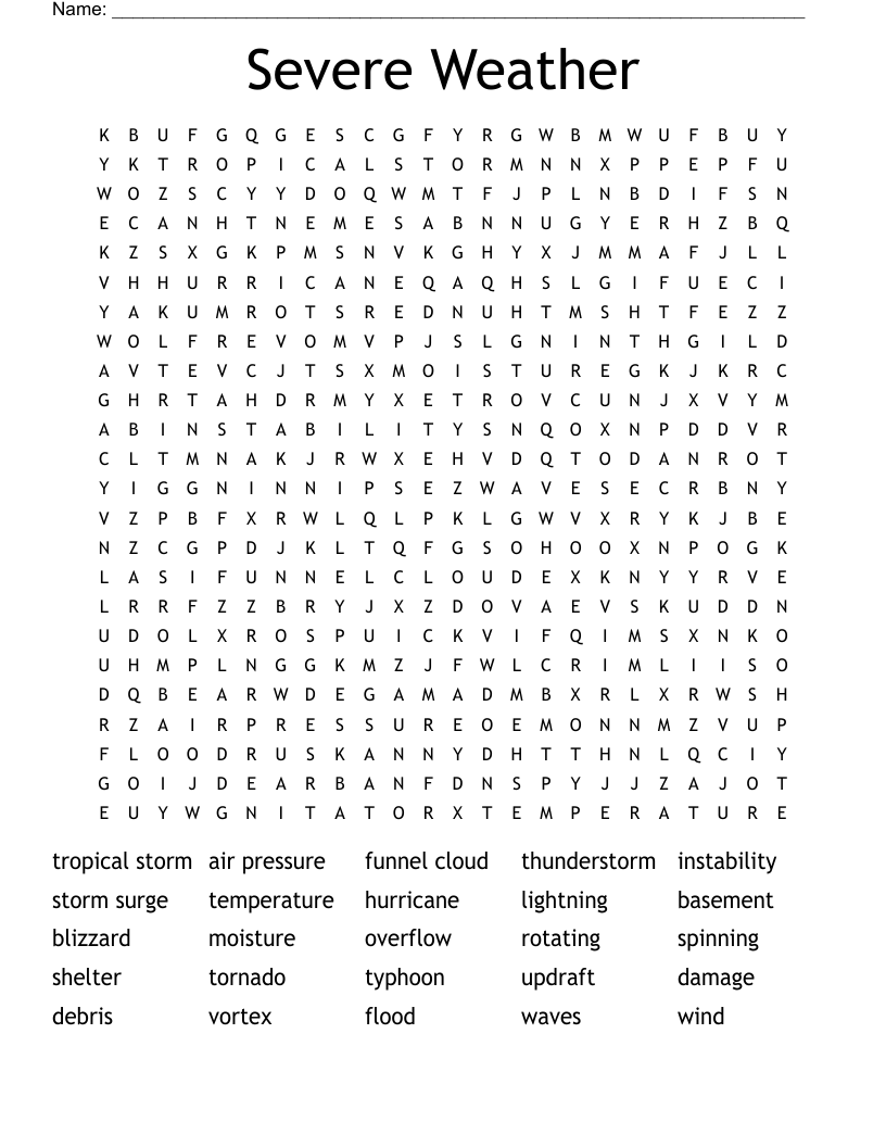 Severe Weather Word Search