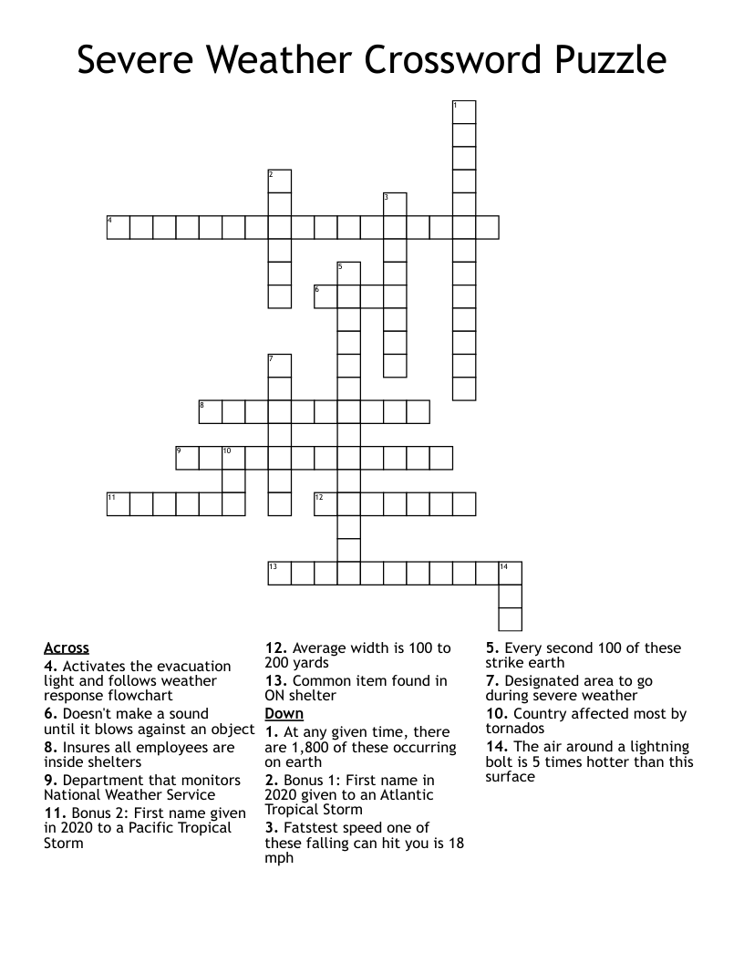 Severe Weather Crossword Puzzle
