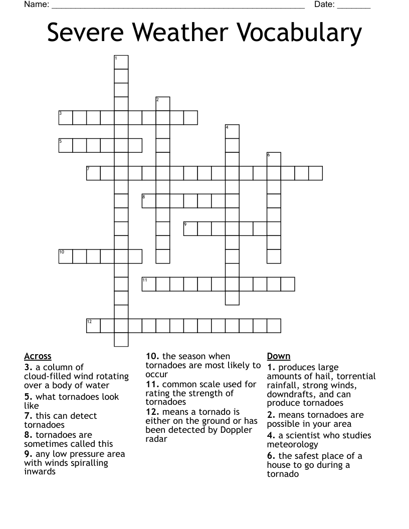 Severe Weather Vocabulary  Crossword