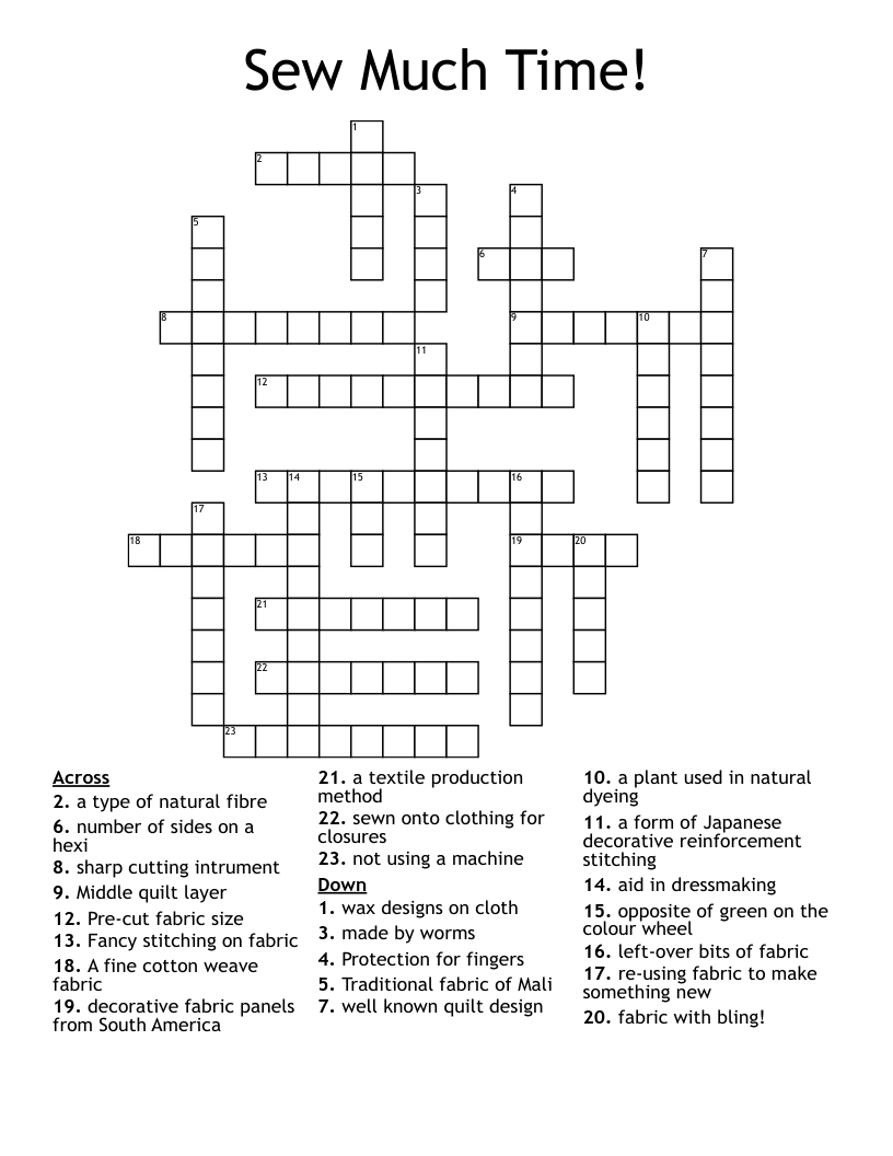 Sew Much Time! Crossword