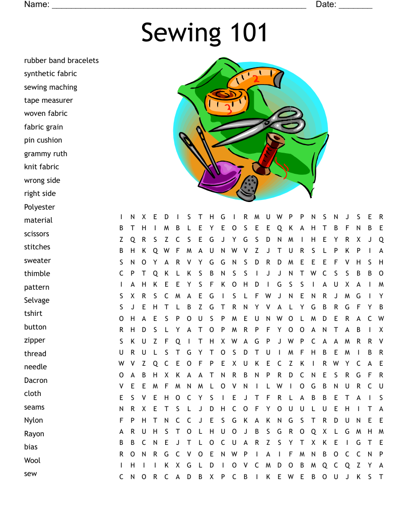 Sewing 101 Word Search