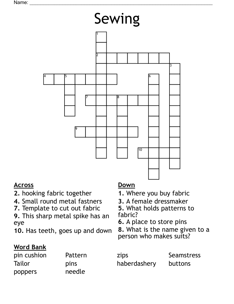 Sewing Crossword