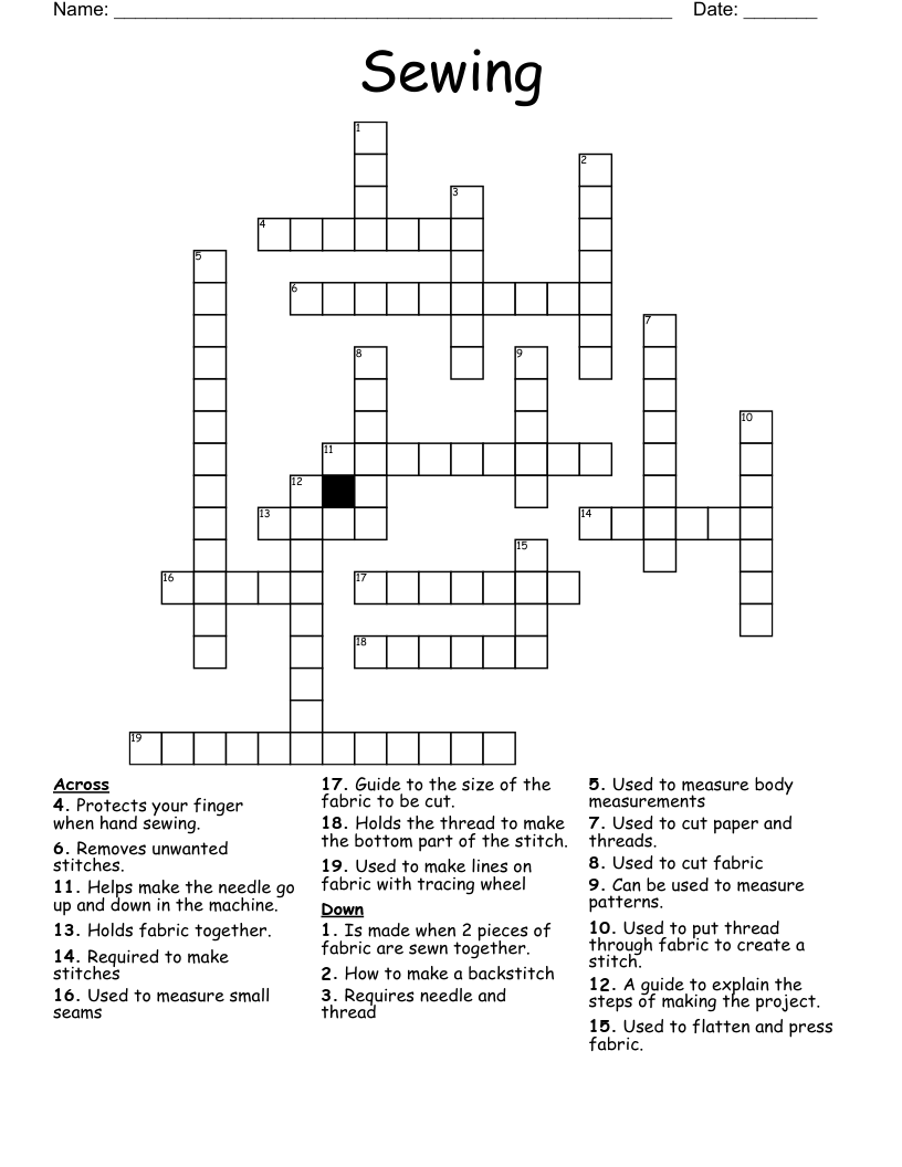 Sewing Crossword