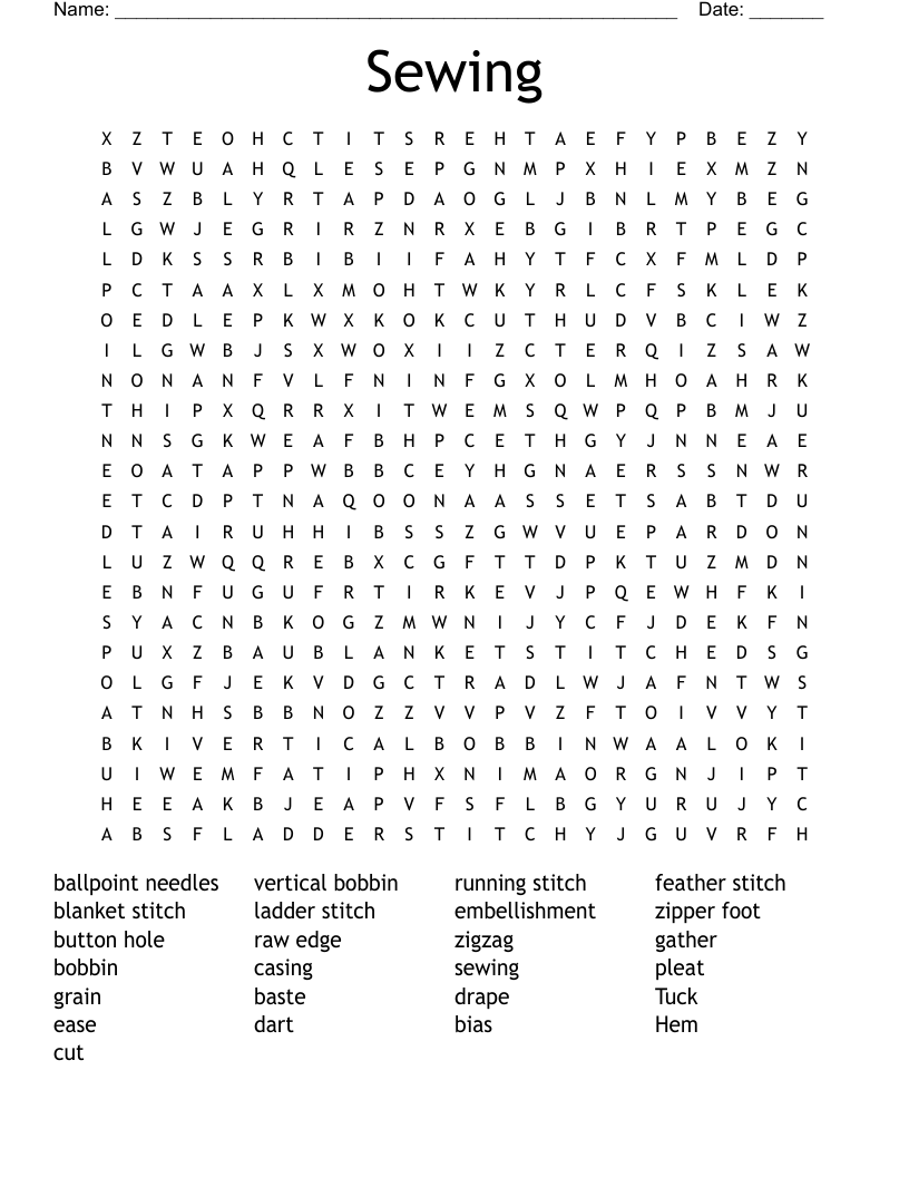 Sewing Word Search