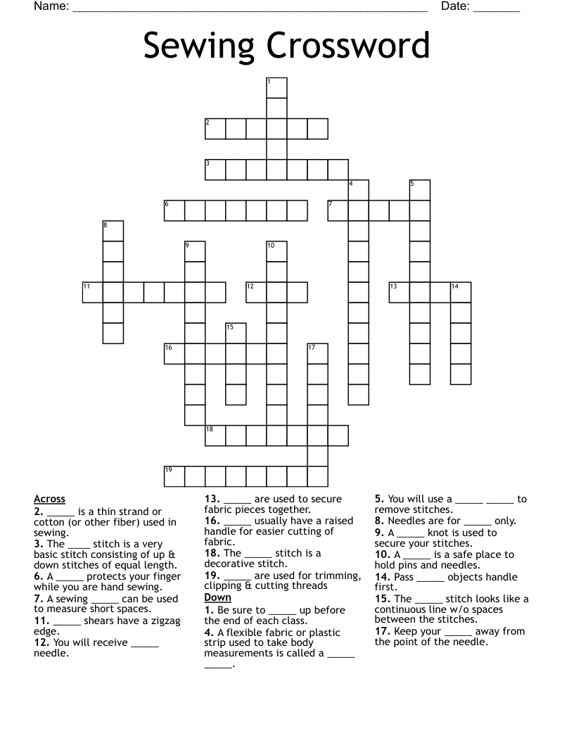 Sewing Crossword