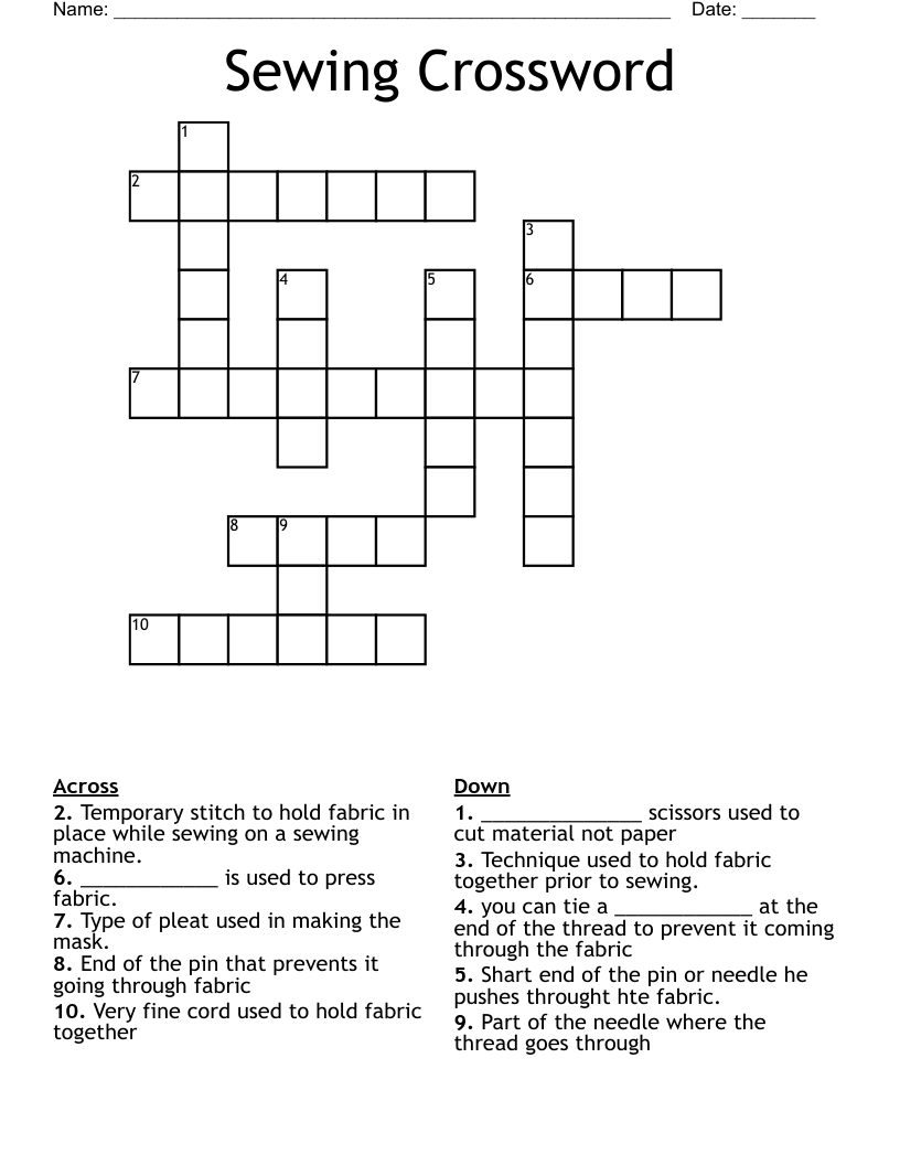 Sewing Crossword