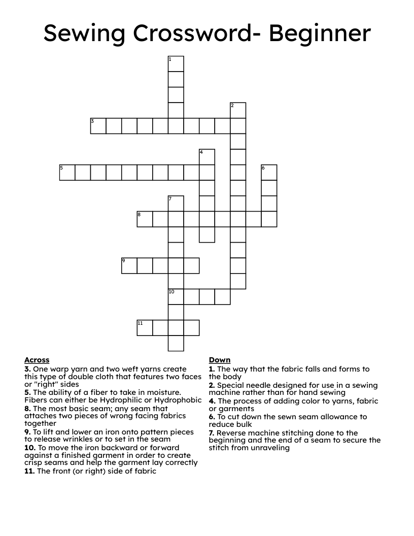 Sewing Crossword- Beginner