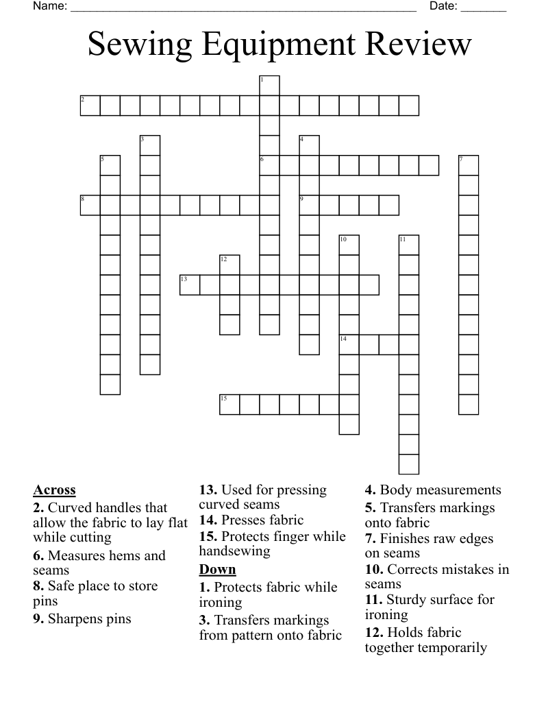 Sewing Equipment Review Crossword