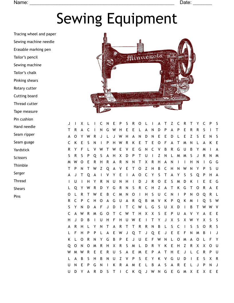 Sewing Equipment  Word Search