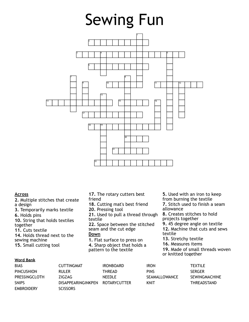 Sewing Fun Crossword