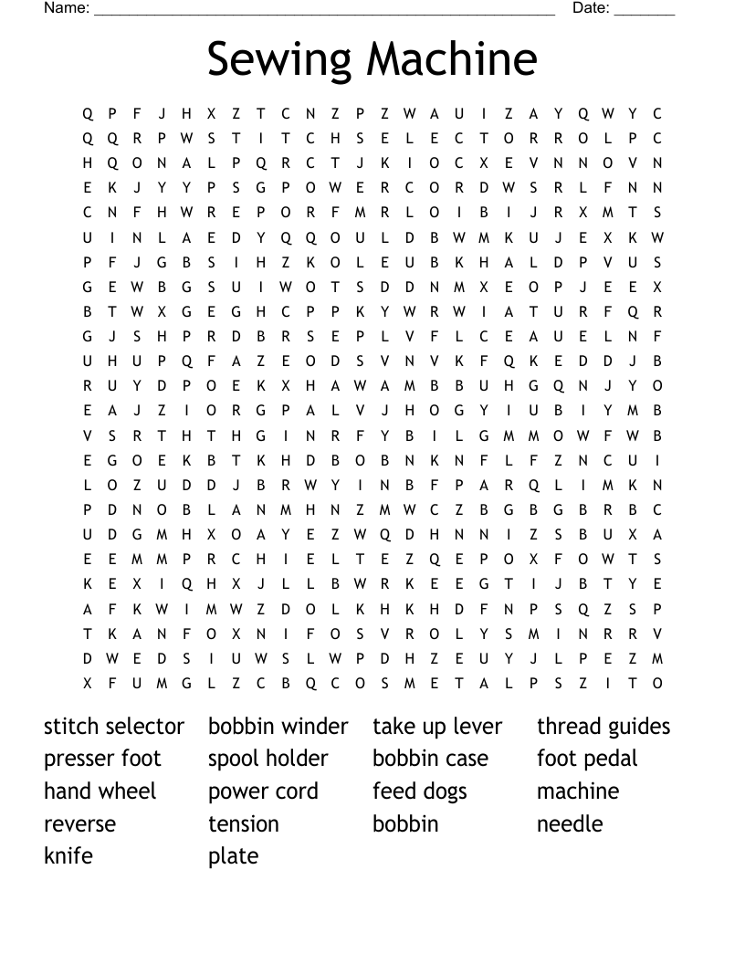 Sewing Machine Word Search