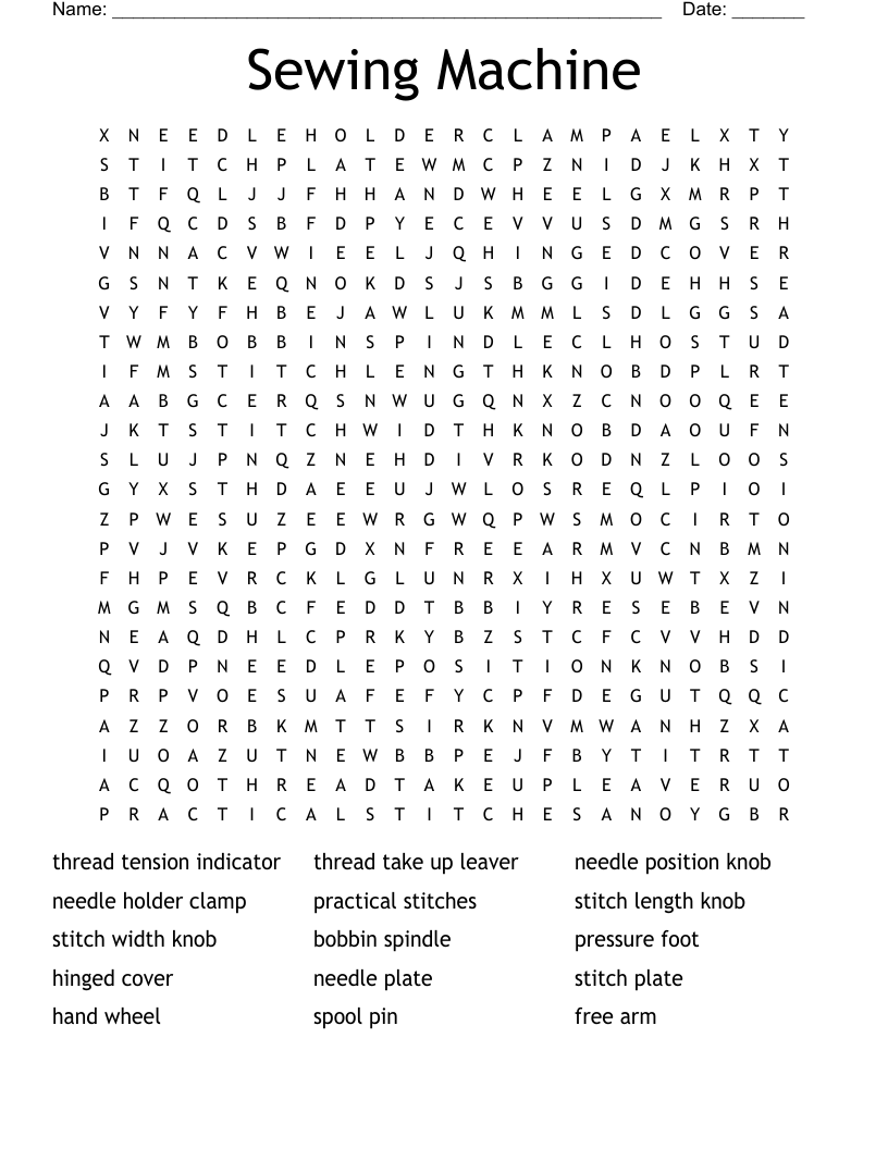 Sewing Machine Word Search