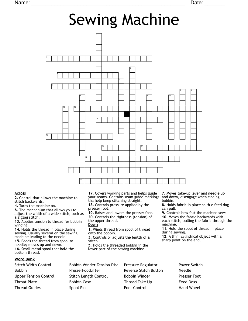 Sewing Machine Crossword