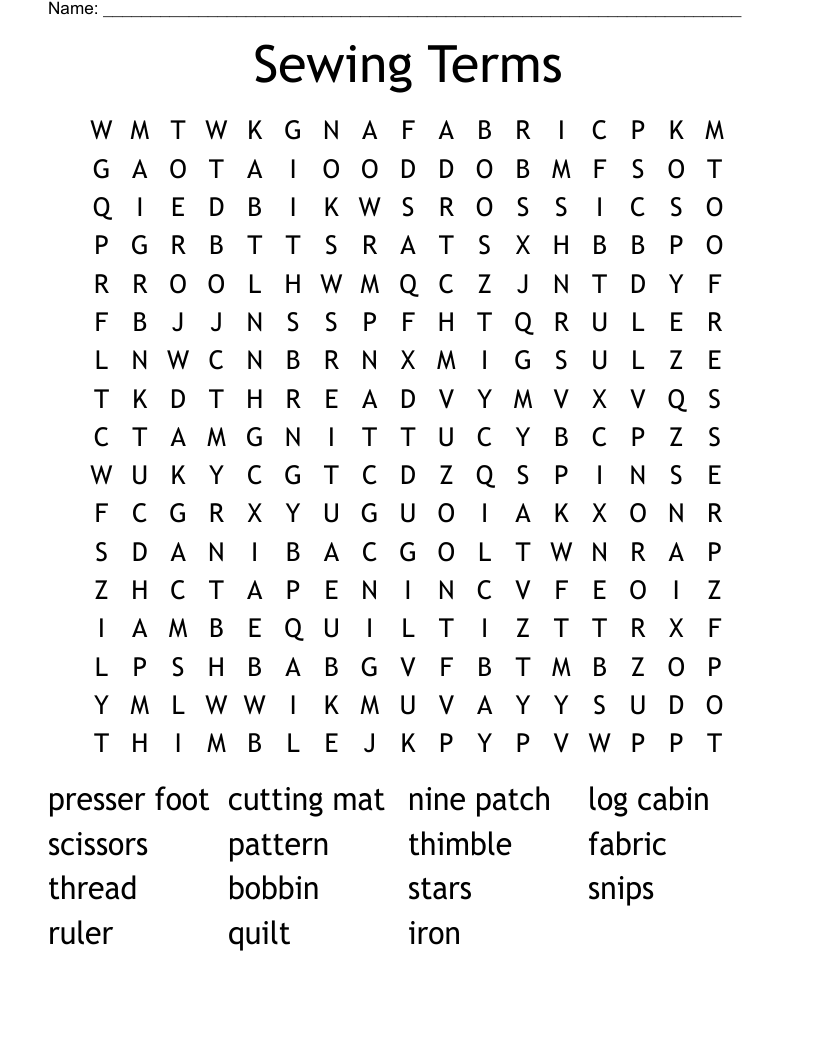Sewing Terms Word Search