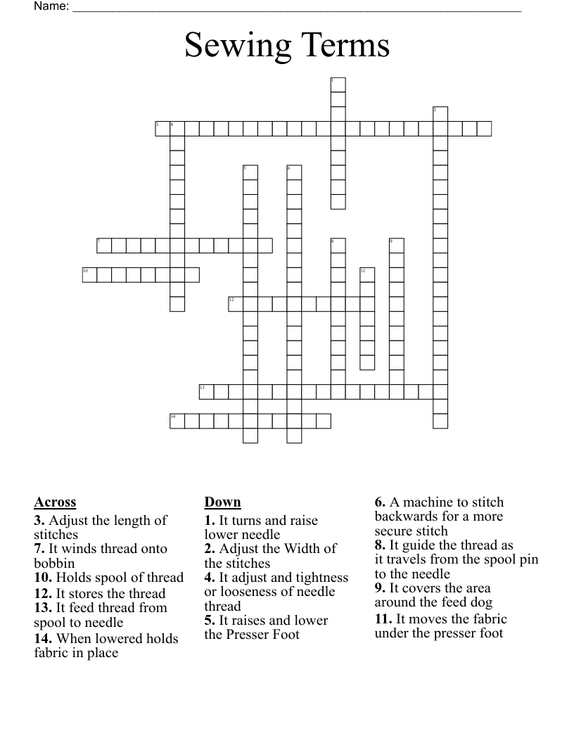 Sewing Terms Crossword