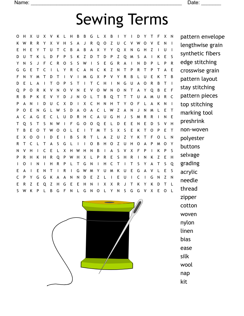 Sewing Terms Word Search