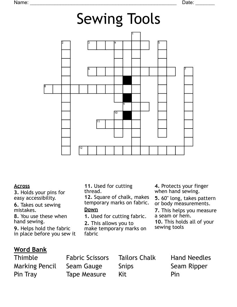 Sewing Tools Crossword