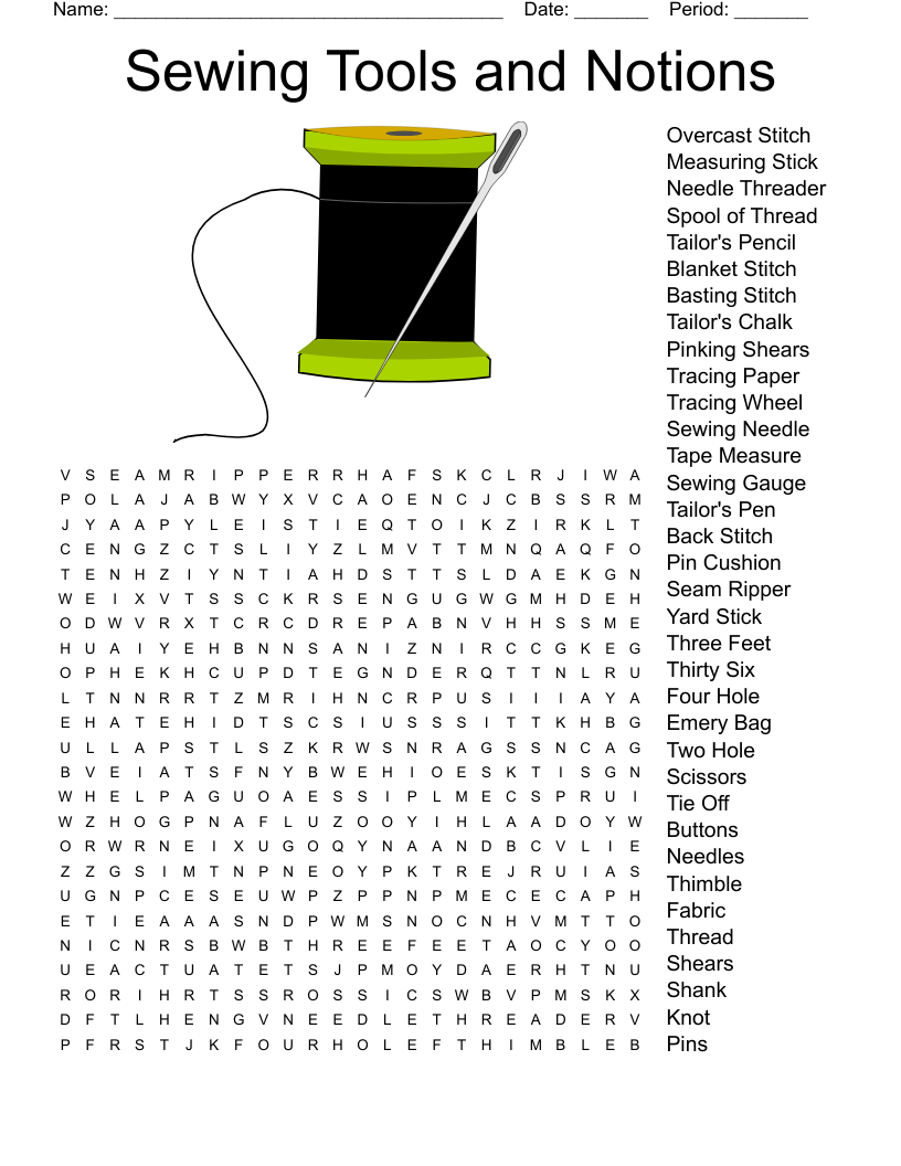 Sewing Tools and Notions Word Search