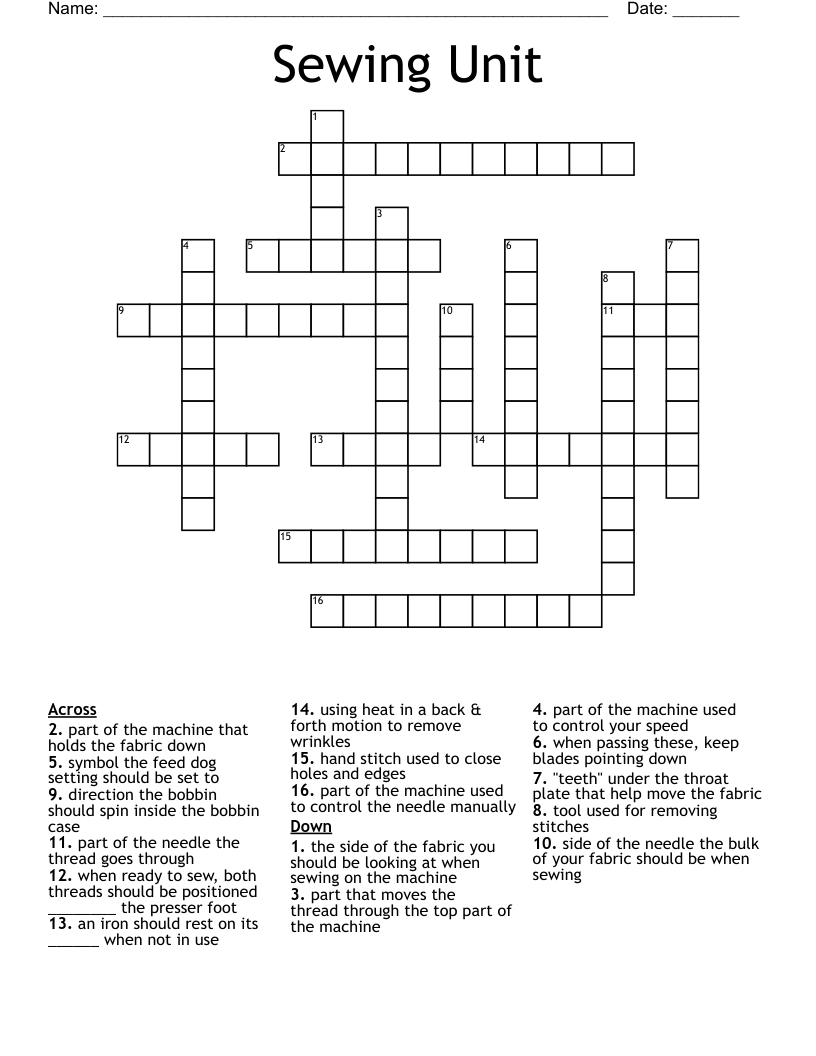 Sewing Unit Crossword