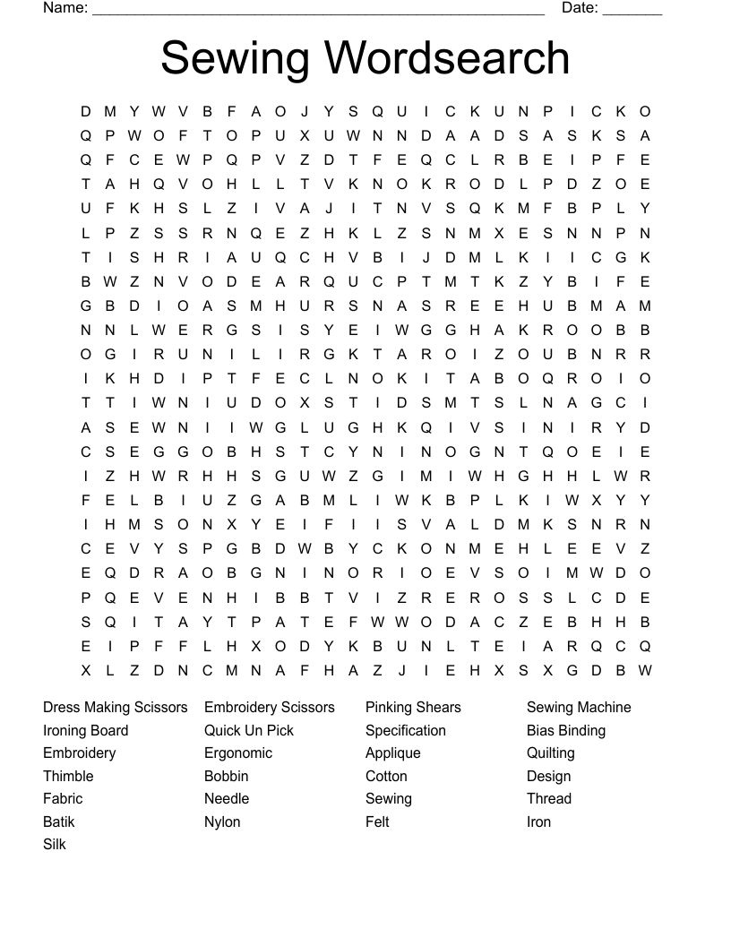 Sewing Wordsearch