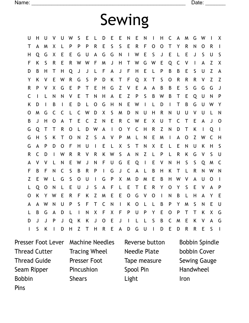Sewing  Word Search