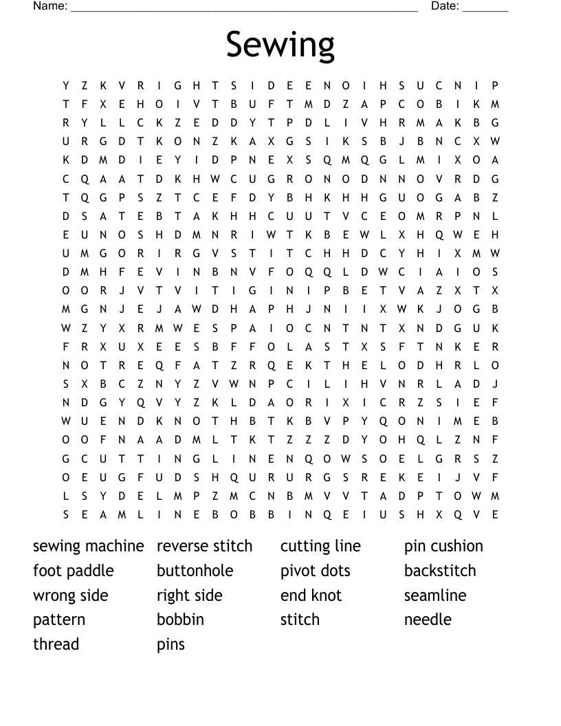 Sewing  Word Search