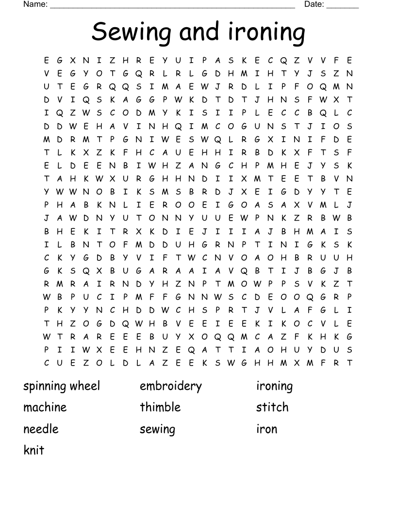 Sewing and ironing Word Search