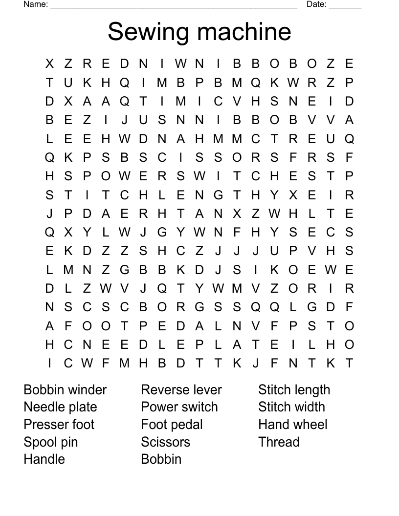 Sewing machine Word Search
