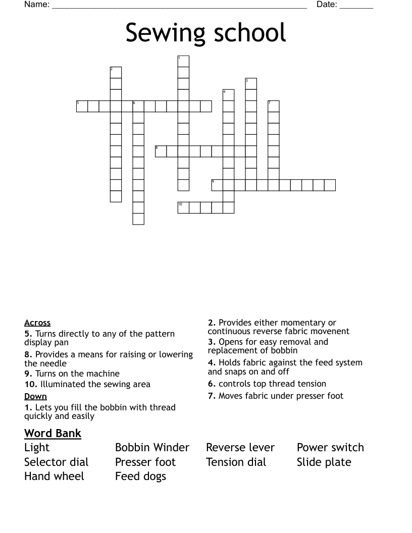 Sewing school Crossword