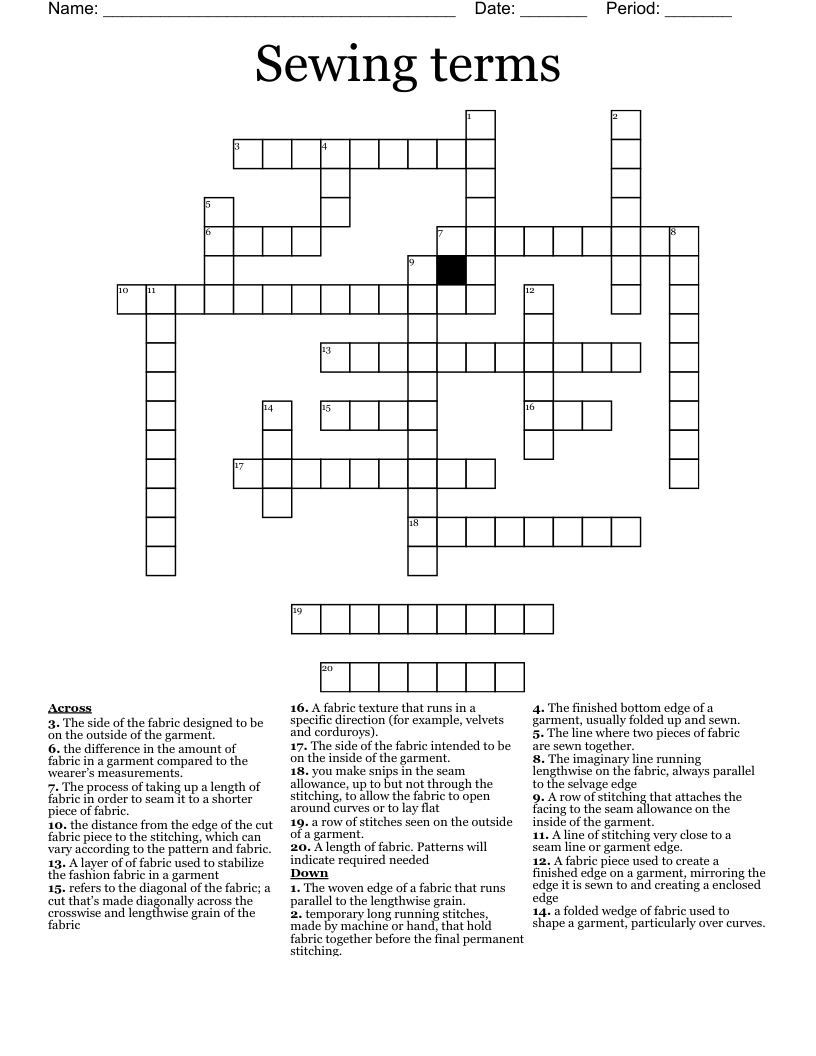 Sewing terms  Crossword