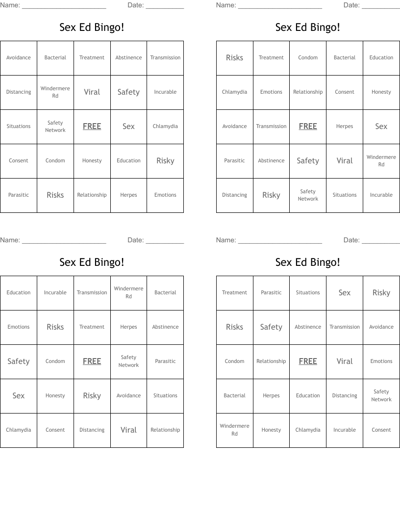Sex Ed Bingo!