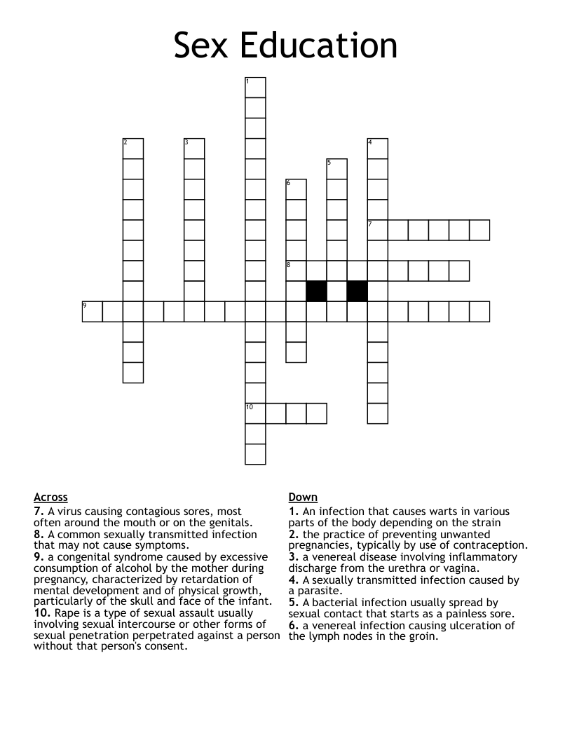 Sex Education Crossword