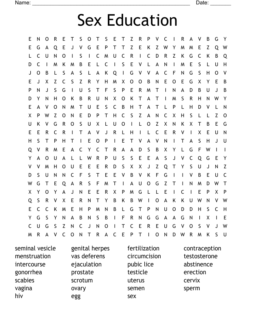 Sex Education Word Search