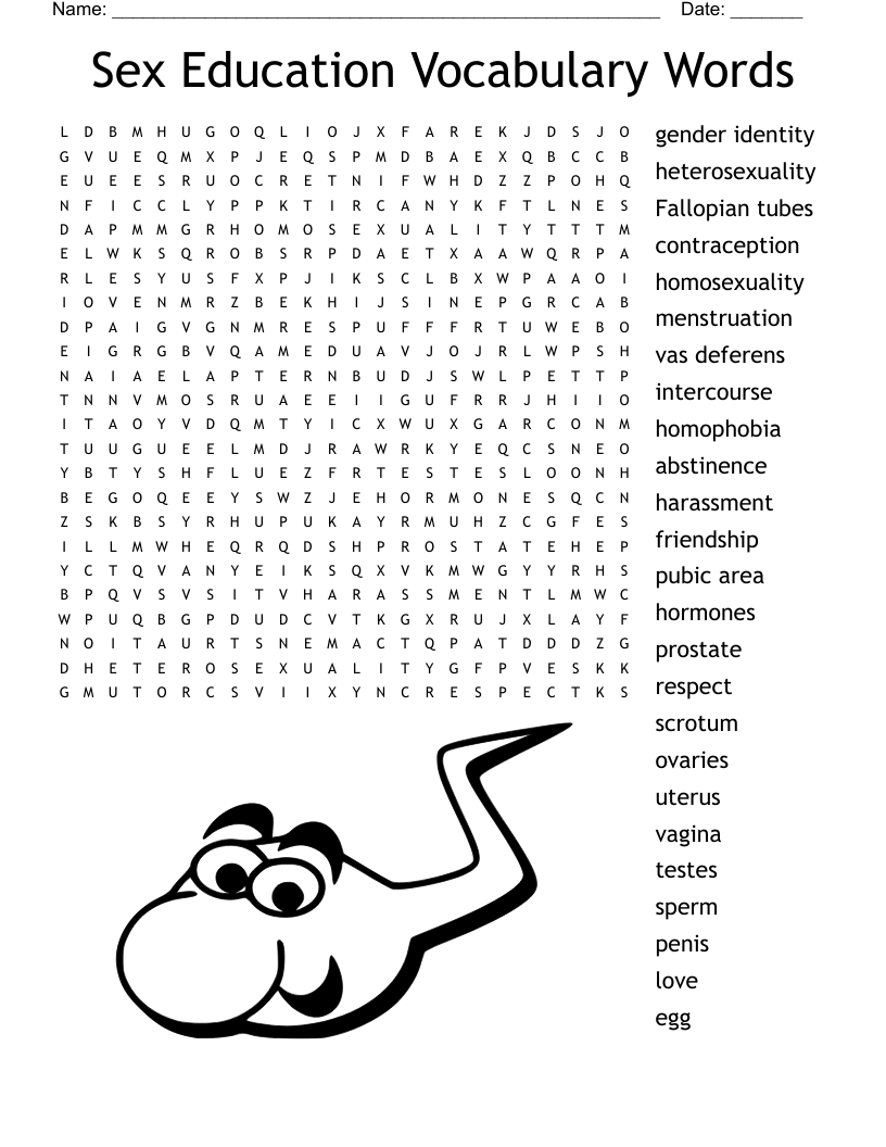 Sex Education Vocabulary Words Word Search