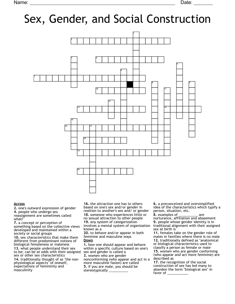 Sex, Gender, and Social Construction Crossword