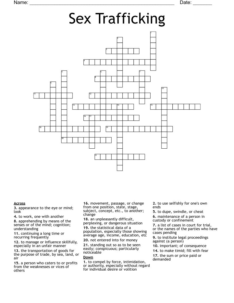 Sex Trafficking Crossword