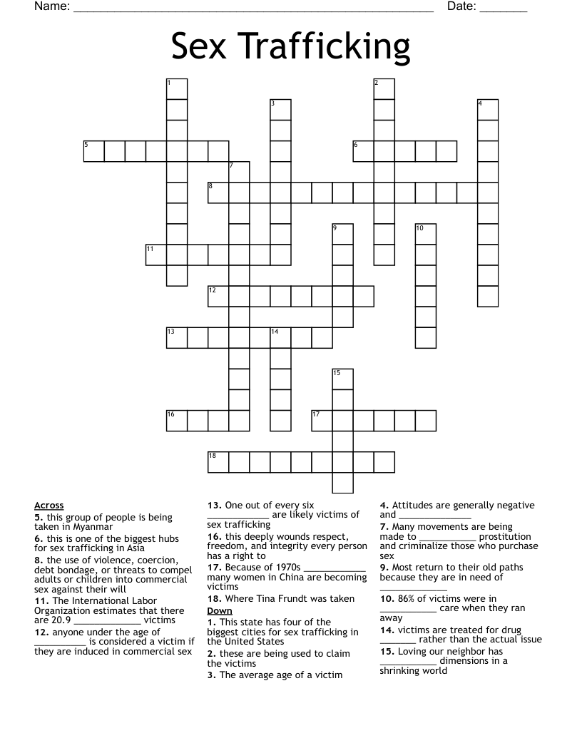 Sex Trafficking Crossword
