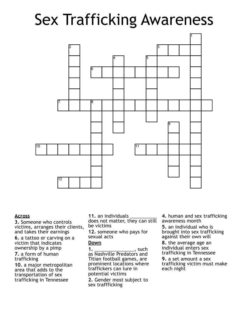 Sex Trafficking Awareness Crossword