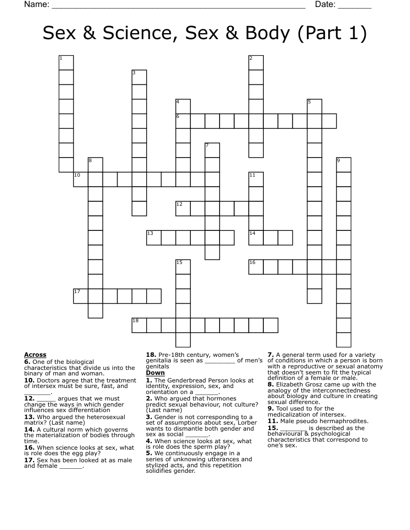 Sex & Science, Sex & Body (Part 1) Crossword