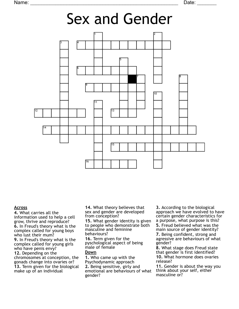 Sex and Gender Crossword