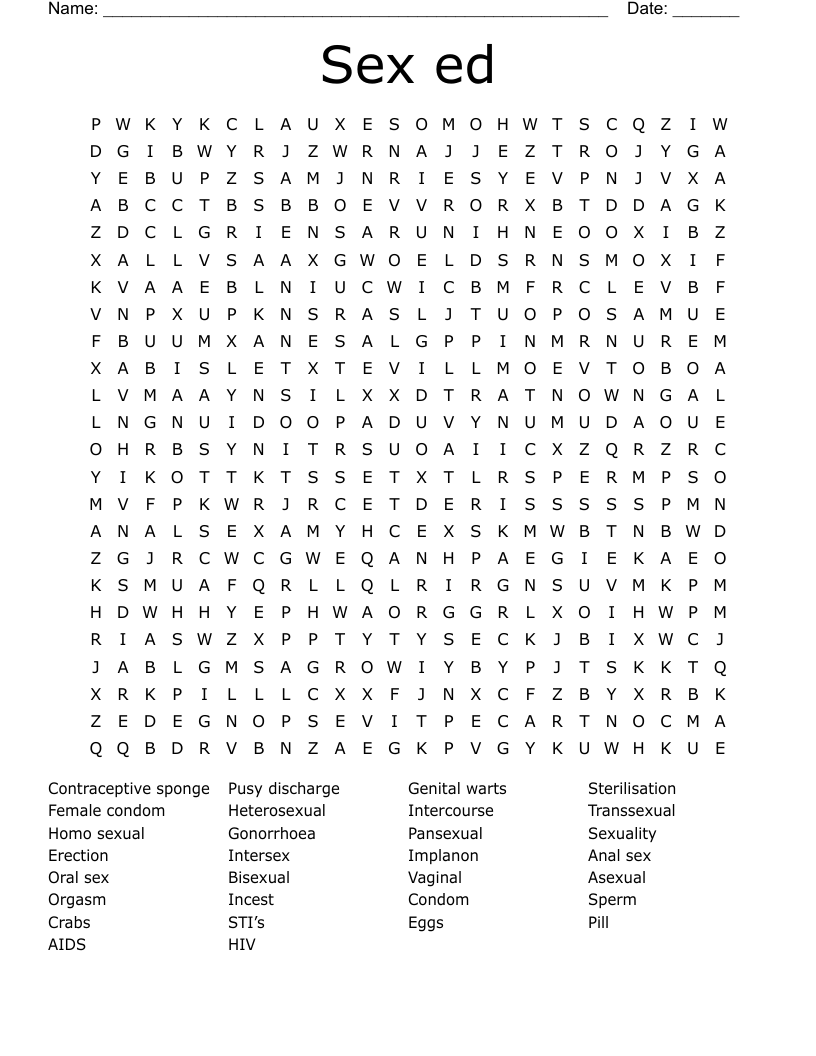 Sex ed Word Search