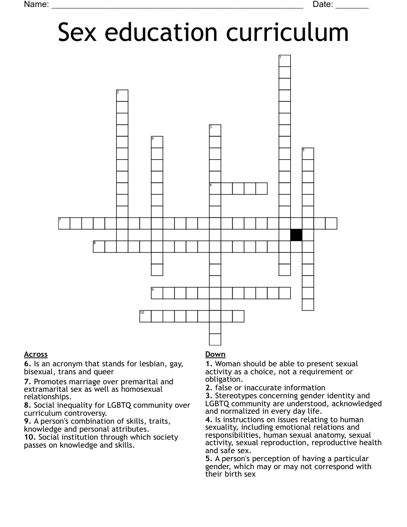 Sex education curriculum Crossword