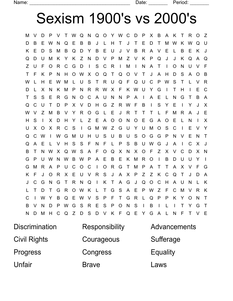Sexism 1900's vs 2000's Word Search
