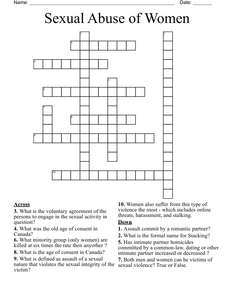 Sexual Abuse of Women Crossword
