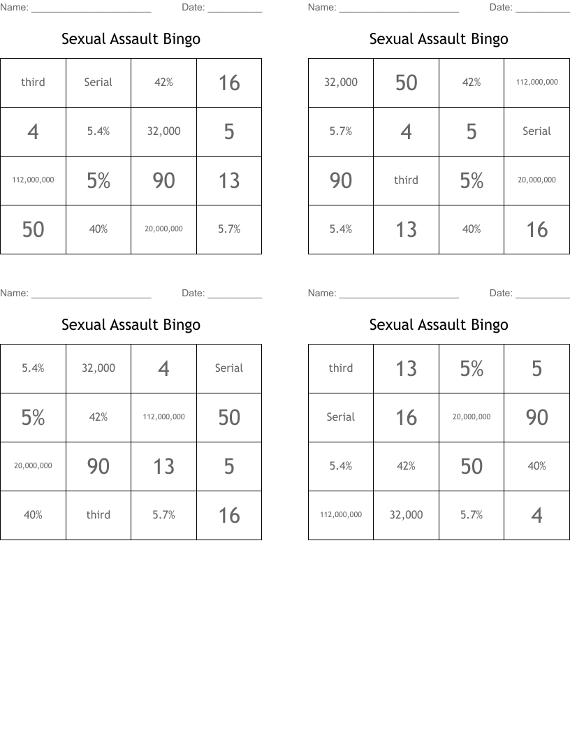Sexual Assault Bingo