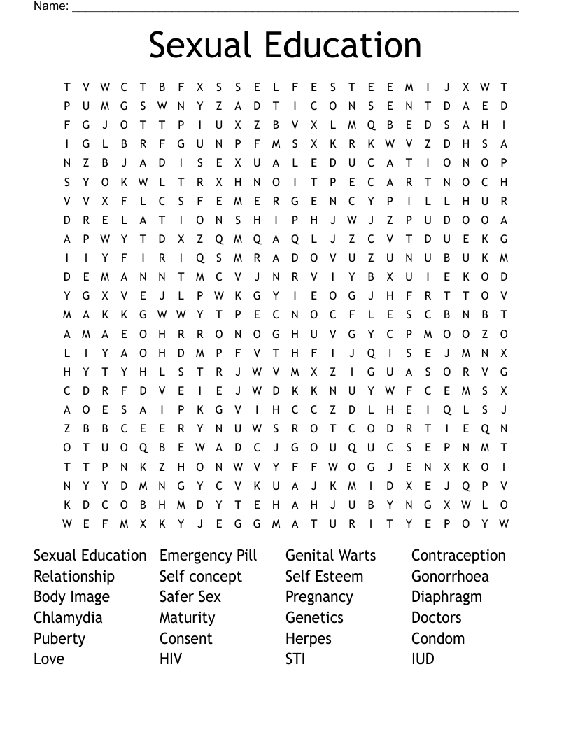Sexual Education Word Search